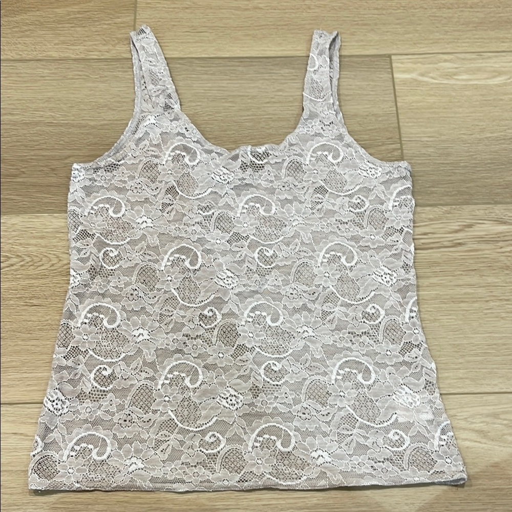 Aritzia Cream Fitted Embellished Tank Top